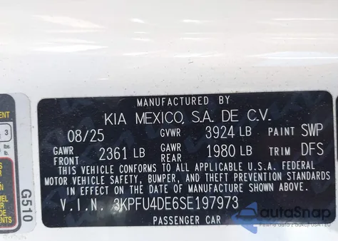 2025 Kia K4 Ex из США, поврежденный, VIN 3KPFU4DE6SE197973